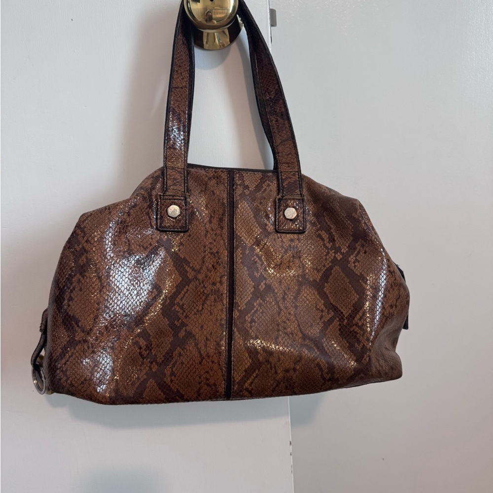 Barr Barr New York Brown Snake Print Leather Shoulder Bag